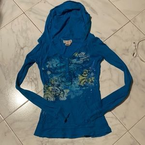 Bright blue OP hooded long sleeve top